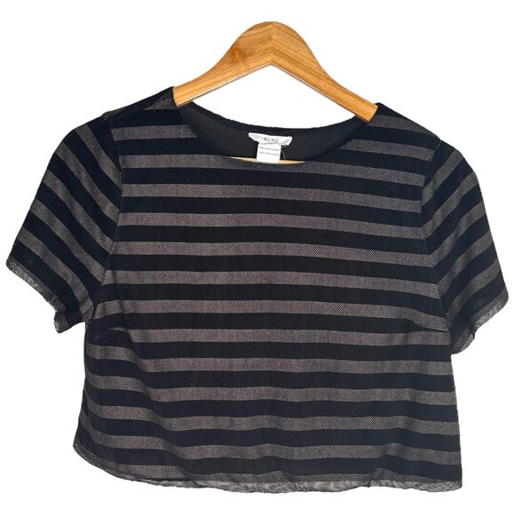 BCNU mesh striped sheer crop top black gray M - Picture 1 of 3